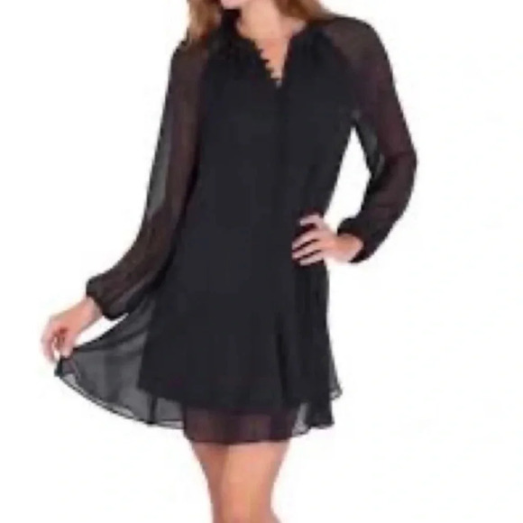 Joie Balloon Illusion Sleeve Whimsigoth Chiffon Witchy Little Black Dress - Picture 2 of 10